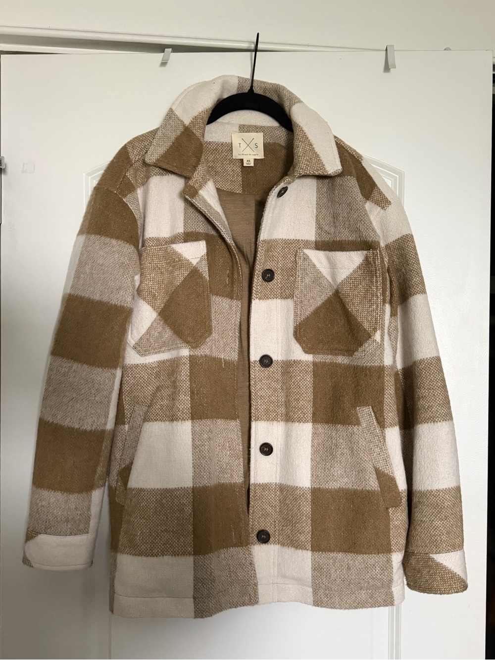 Thread & Supply Plaid Shacket in Cream and Brown